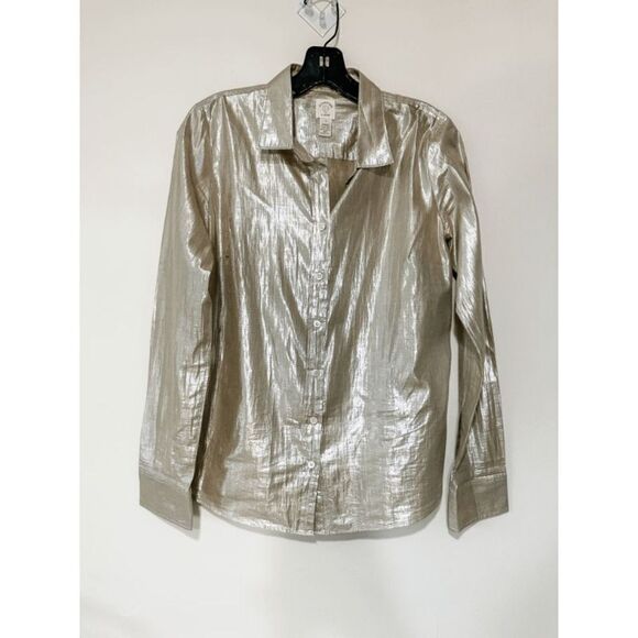 JCrew Metallic Gold Button Down Blouse Size 8 - Picture 1 of 8